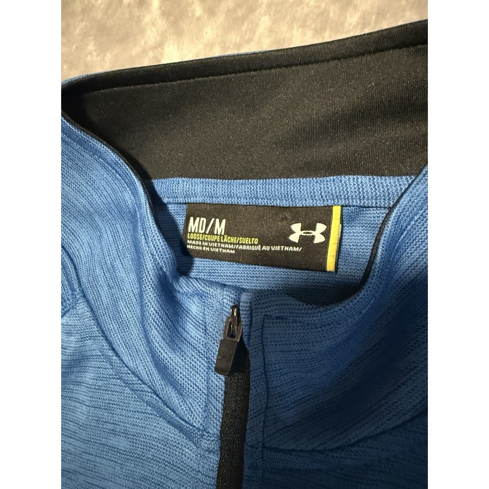 Under Armour 1/4 Zip Pullover Mens Size Medium Blue Mock Neck Athleisure Golf - Picture 2 of 5